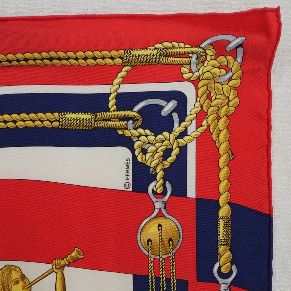 HERMES scarf silk Red stern decoration CHATEAUX D'ARRIERE Carre90 Women Used
