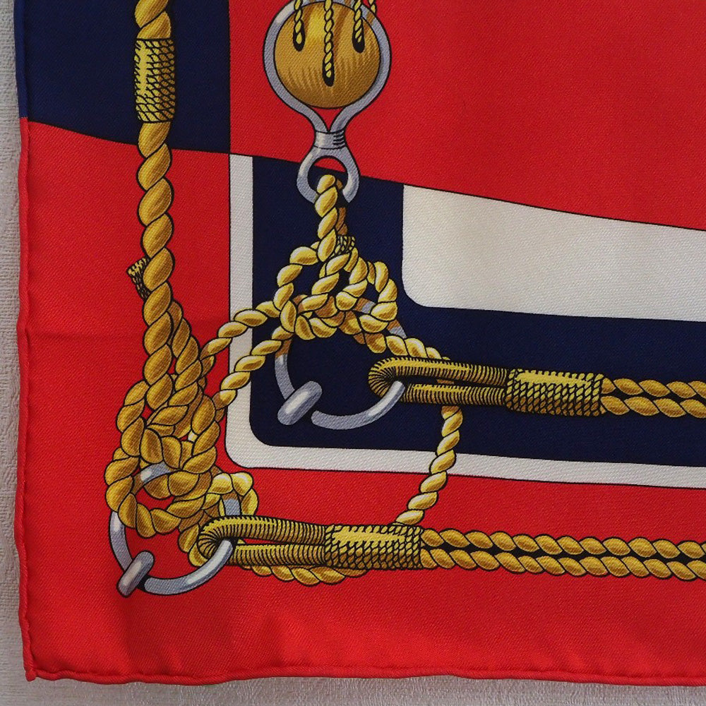 HERMES scarf silk Red stern decoration CHATEAUX D'ARRIERE Carre90 Women Used
