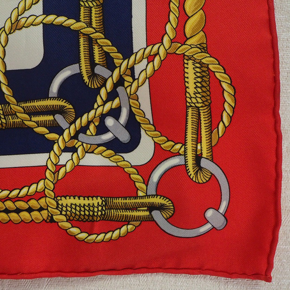 HERMES scarf silk Red stern decoration CHATEAUX D'ARRIERE Carre90 Women Used