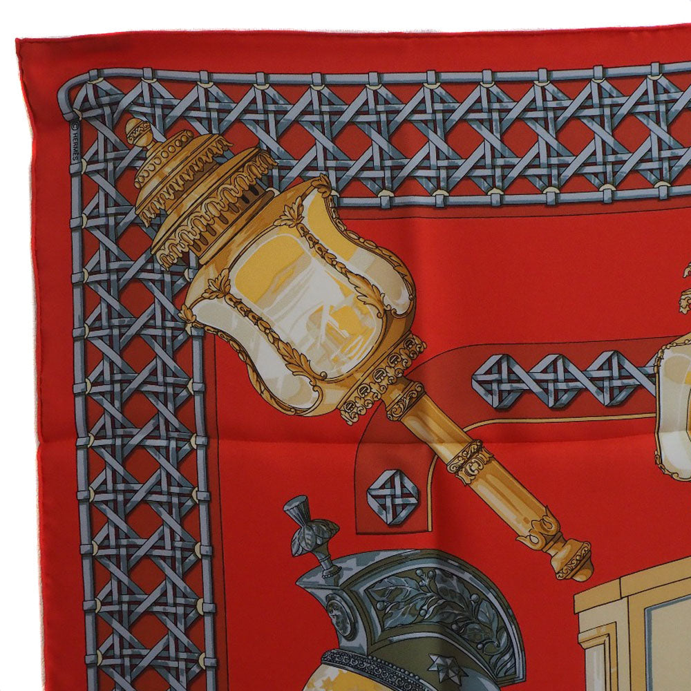 HERMES scarf silk Red Carriage lantern FEUX DE ROUTE Carre90 Women Used
