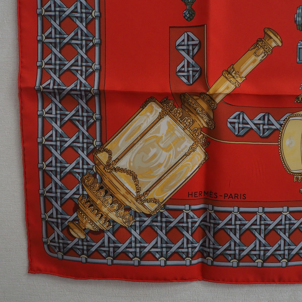 HERMES scarf silk Red Carriage lantern FEUX DE ROUTE Carre90 Women Used