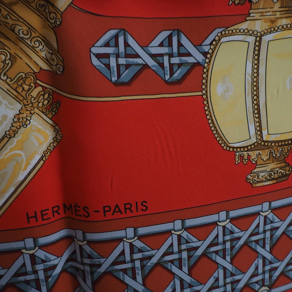 HERMES scarf silk Red Carriage lantern FEUX DE ROUTE Carre90 Women Used