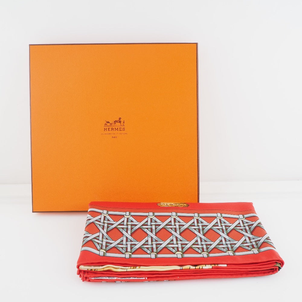 HERMES scarf silk Red Carriage lantern FEUX DE ROUTE Carre90 Women Used