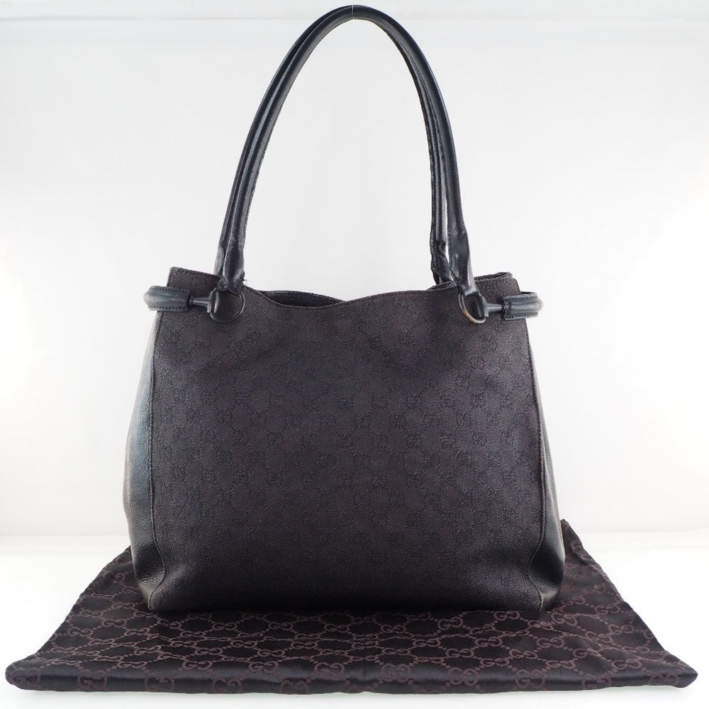 GUCCI Tote Bag 101346 GG canvas, leather black unisex(Unisex) Used