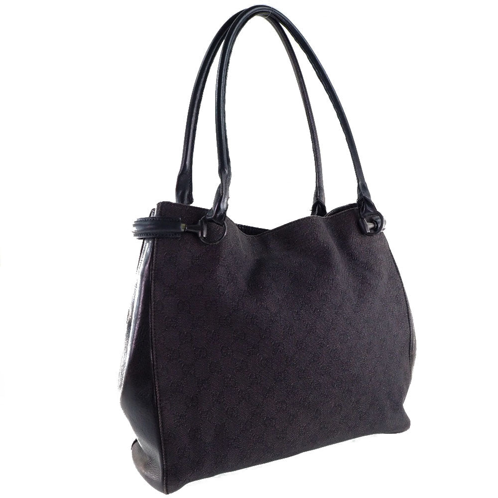 GUCCI Tote Bag 101346 GG canvas, leather black unisex(Unisex) Used