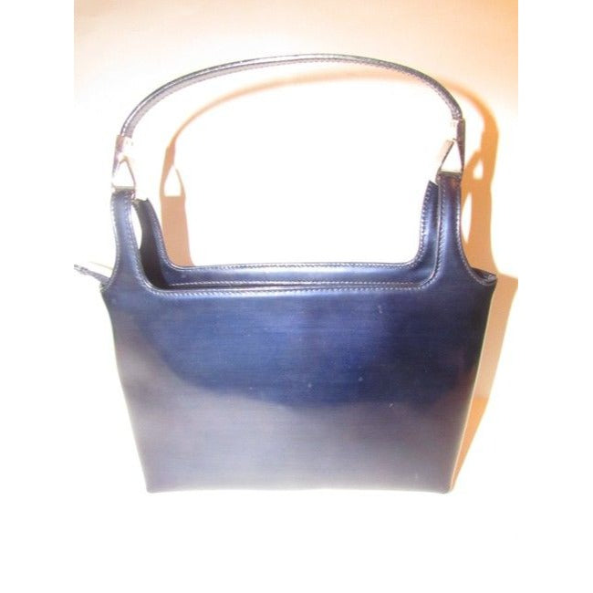 Gucci Top Handle Bag Structured Navy Glossy Patent Leather And Satchel