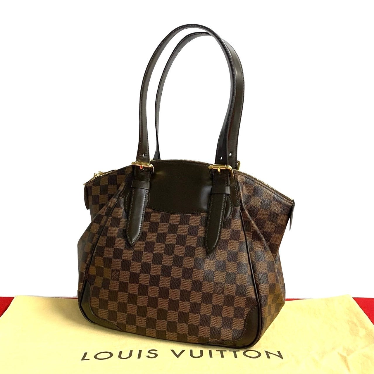 LOUIS VUITTON Handbag Leather, PVC Brown Damier Verona MM Women Used