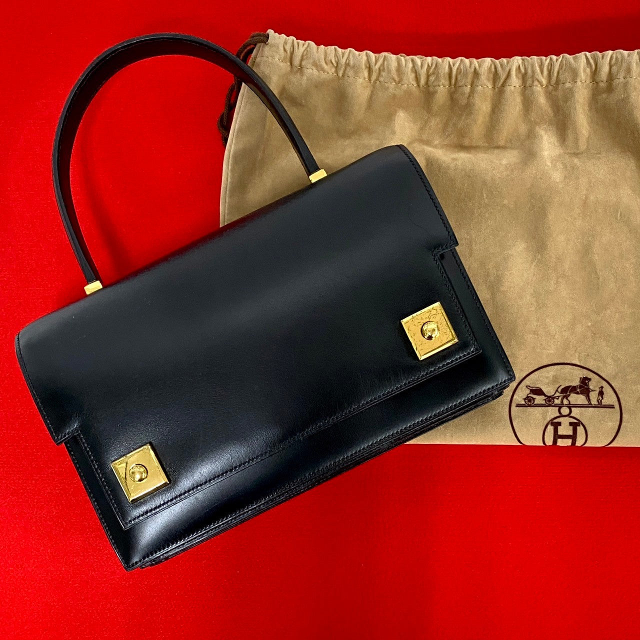 HERMES Handbag Boxcalf, Leather black piano Women Used