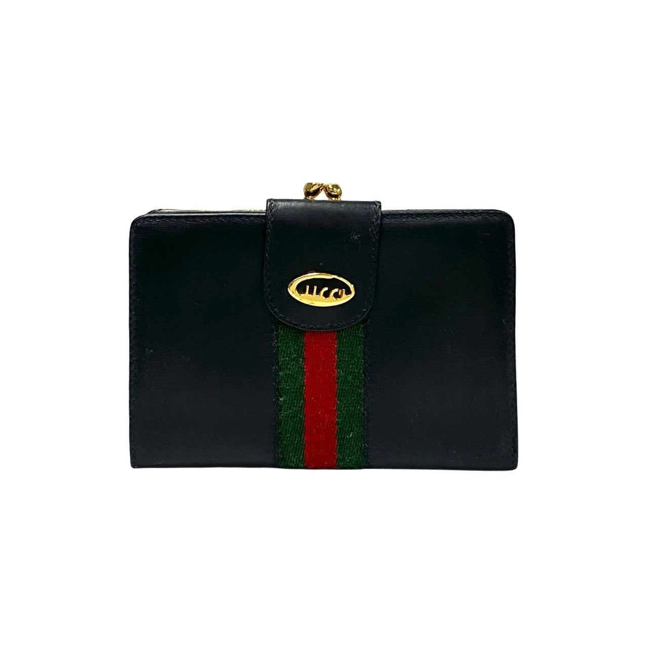 GUCCI Bifold Wallet leather black logo Metal Sherry line Women Used