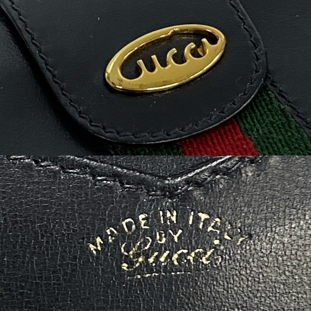GUCCI Bifold Wallet leather black logo Metal Sherry line Women Used