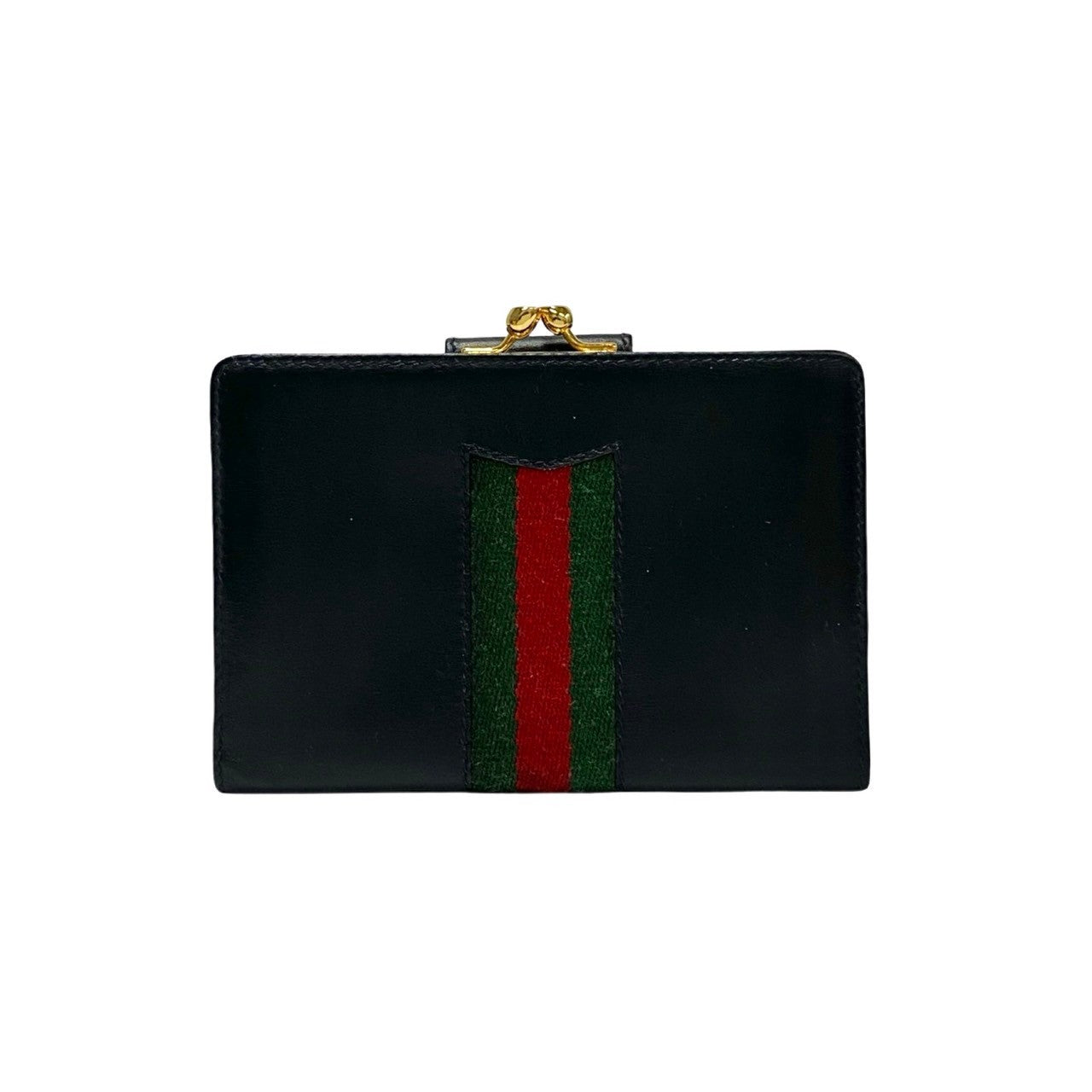GUCCI Bifold Wallet leather black logo Metal Sherry line Women Used