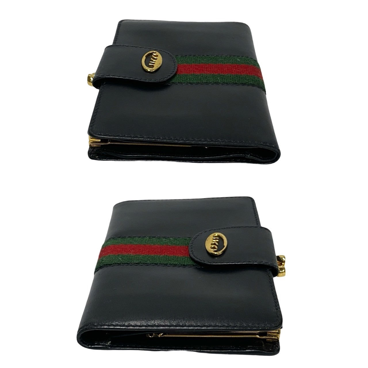 GUCCI Bifold Wallet leather black logo Metal Sherry line Women Used