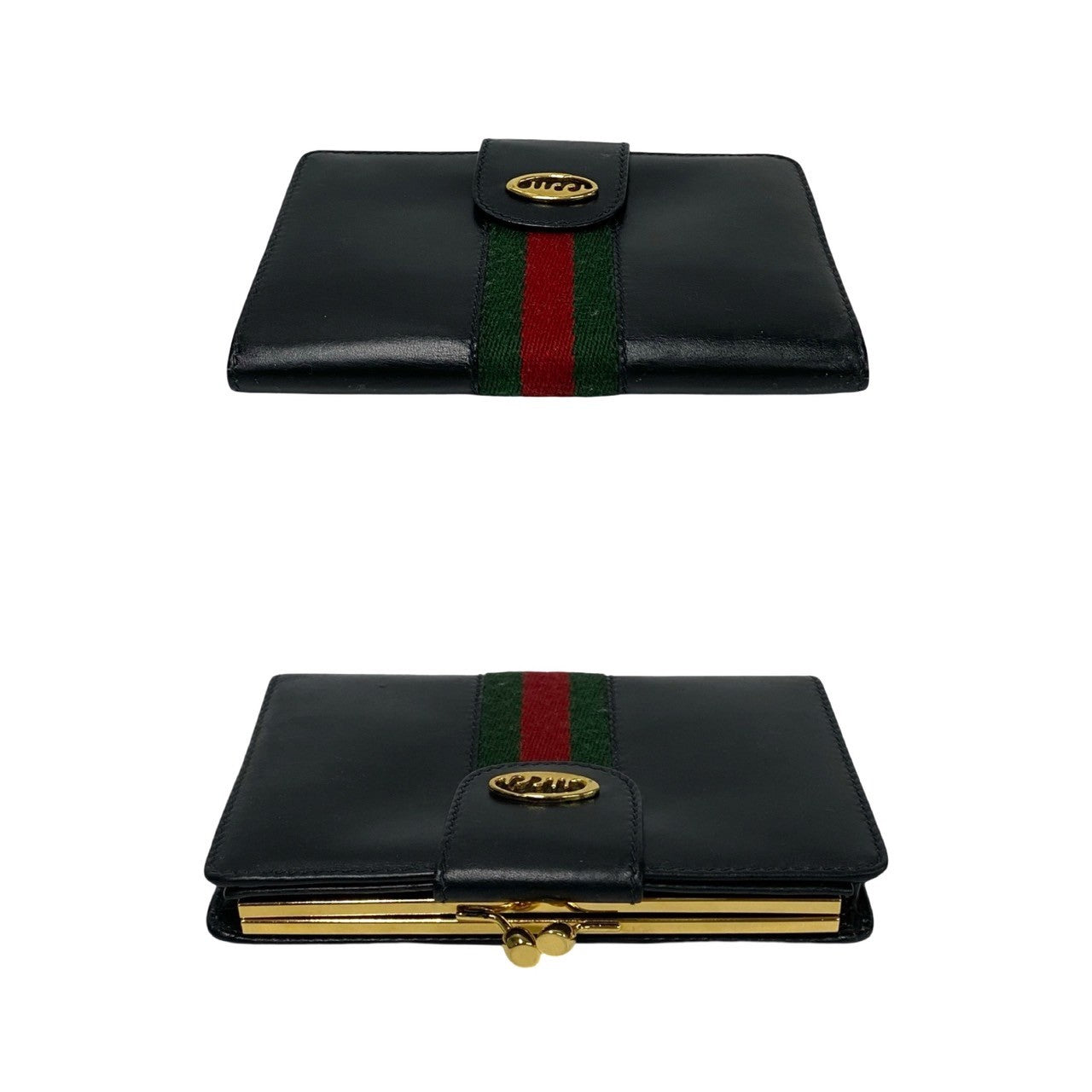GUCCI Bifold Wallet leather black logo Metal Sherry line Women Used