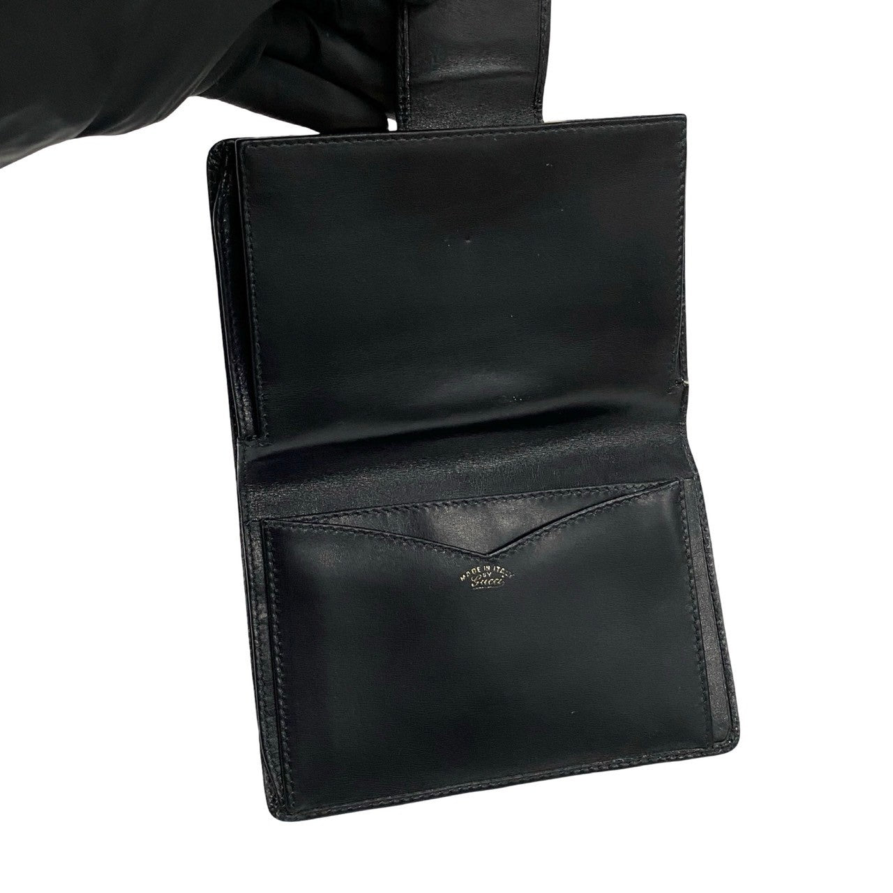 GUCCI Bifold Wallet leather black logo Metal Sherry line Women Used