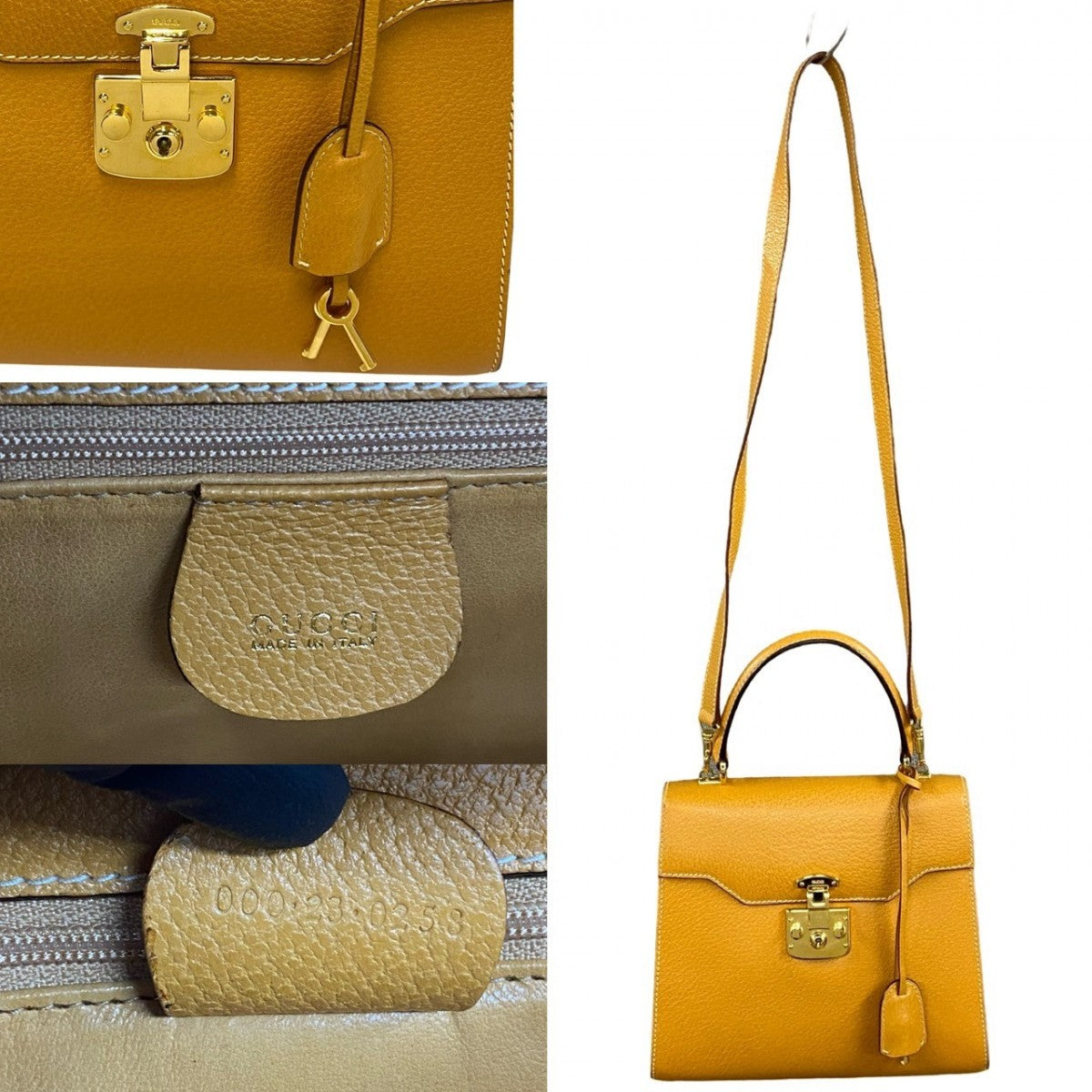 GUCCI Shoulder Bag leather yellow Ready lock Women Used