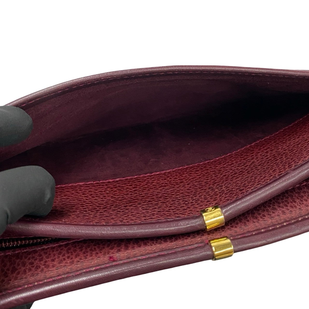 GUCCI Shoulder Bag leather wine-red GG logo Metal Women Used