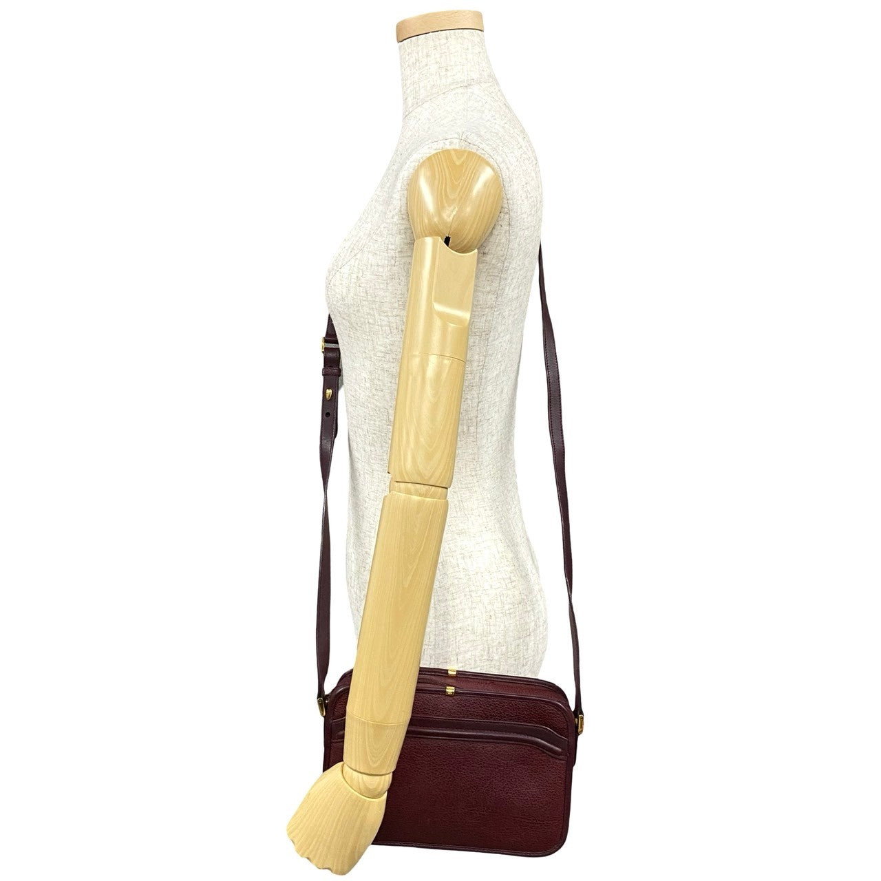 GUCCI Shoulder Bag leather wine-red GG logo Metal Women Used