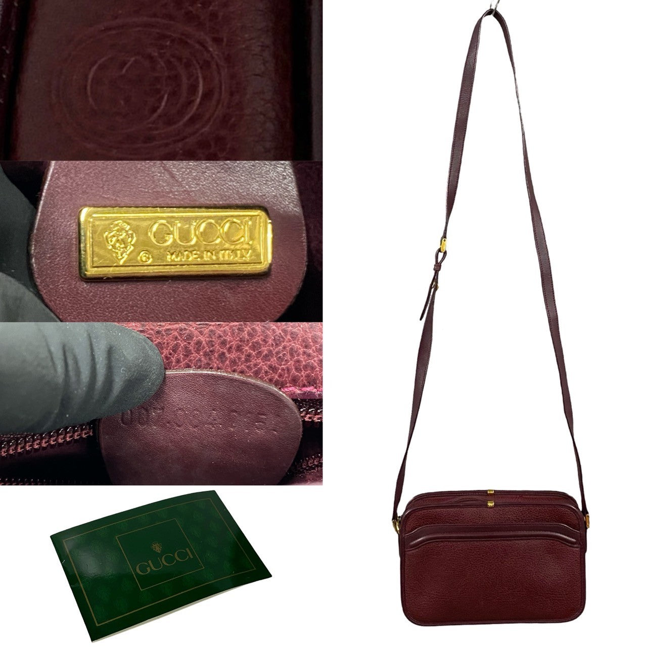 GUCCI Shoulder Bag leather wine-red GG logo Metal Women Used