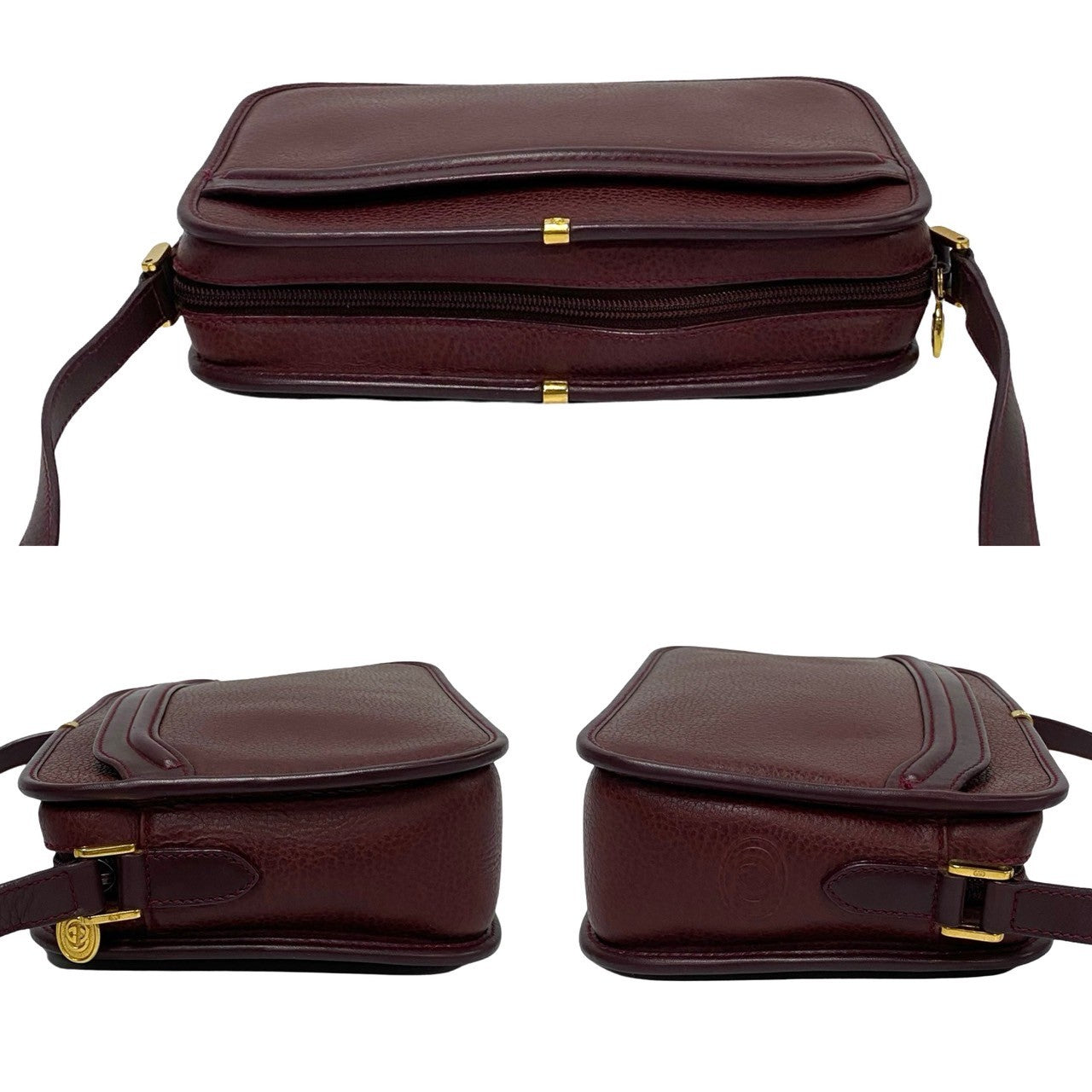 GUCCI Shoulder Bag leather wine-red GG logo Metal Women Used