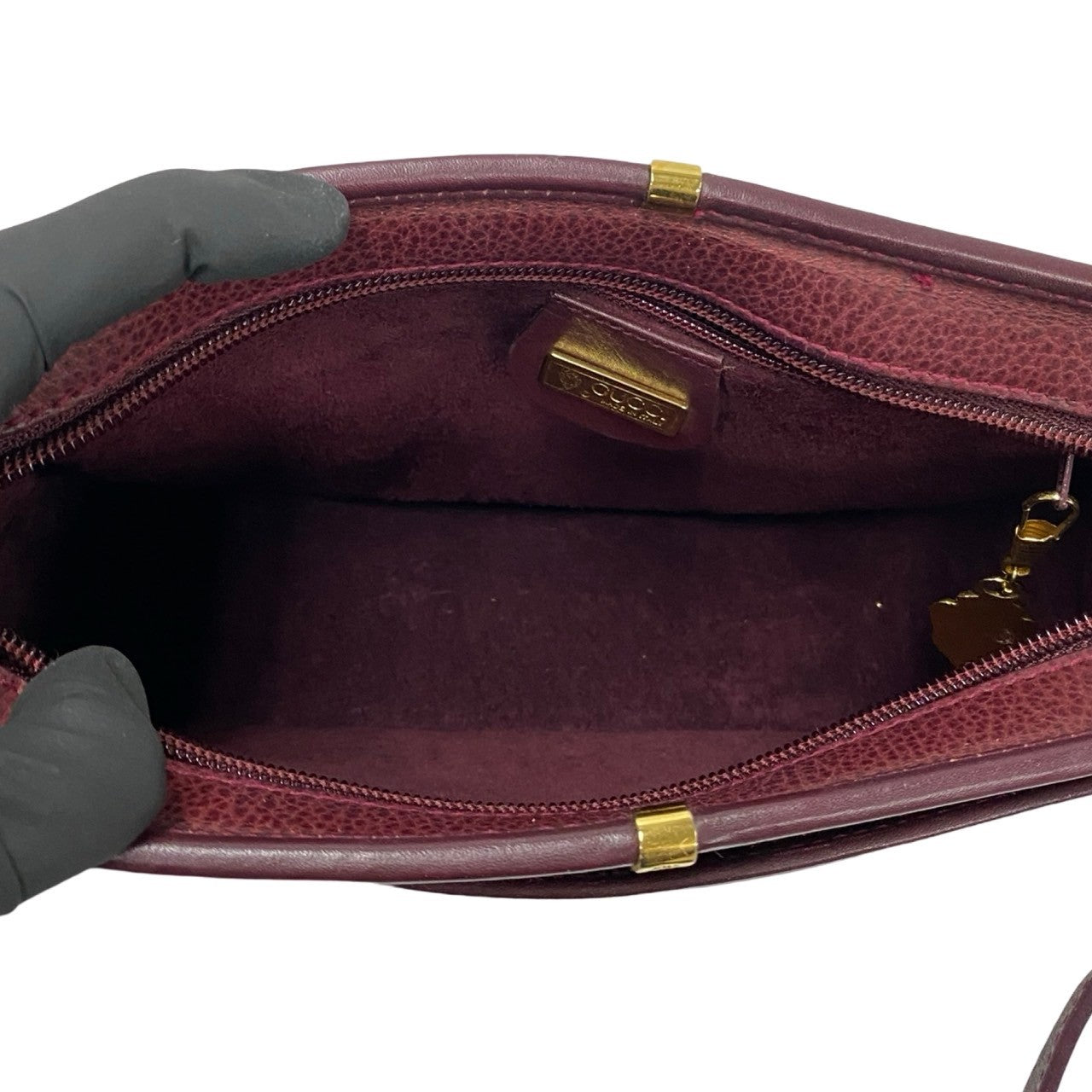 GUCCI Shoulder Bag leather wine-red GG logo Metal Women Used