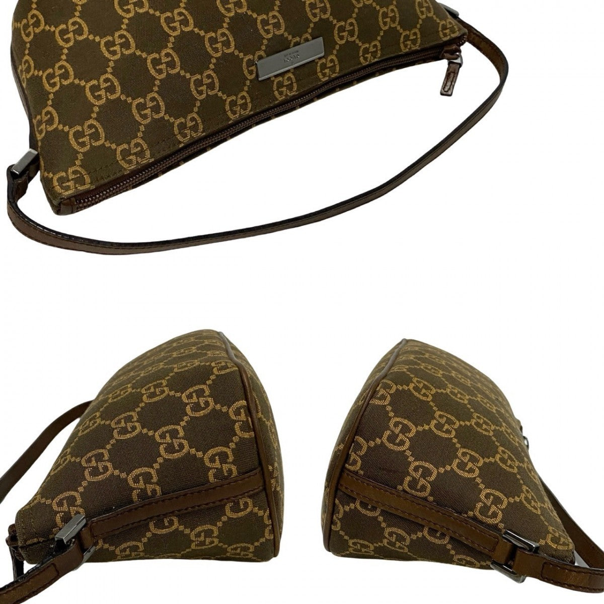 GUCCI Handbag Canvas, Leather Brown GG logo Women Used