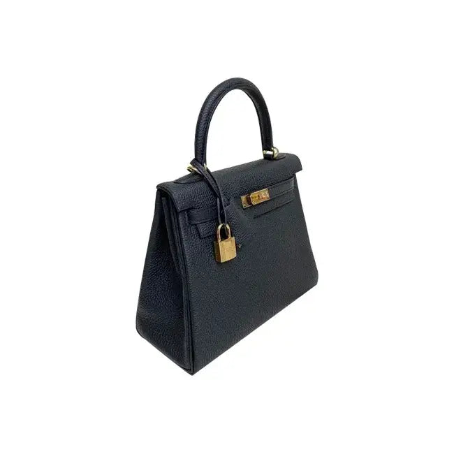 HERMES Kelly 25  navy blue Togo leather Bag Handbag (25,28) gold hardware