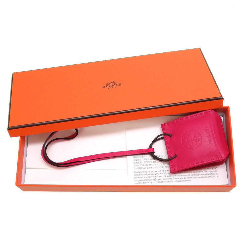HERMES key ring leather Rose mexico Bag charm sack orange Women Used