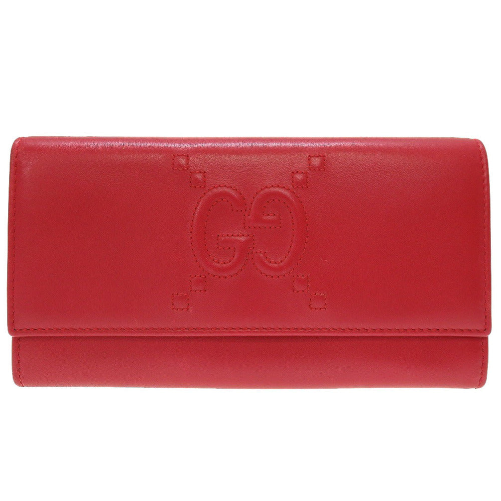 GUCCI Long Wallet Purse 453390 leather Red Bifold GG embossed Women(Unisex) Used