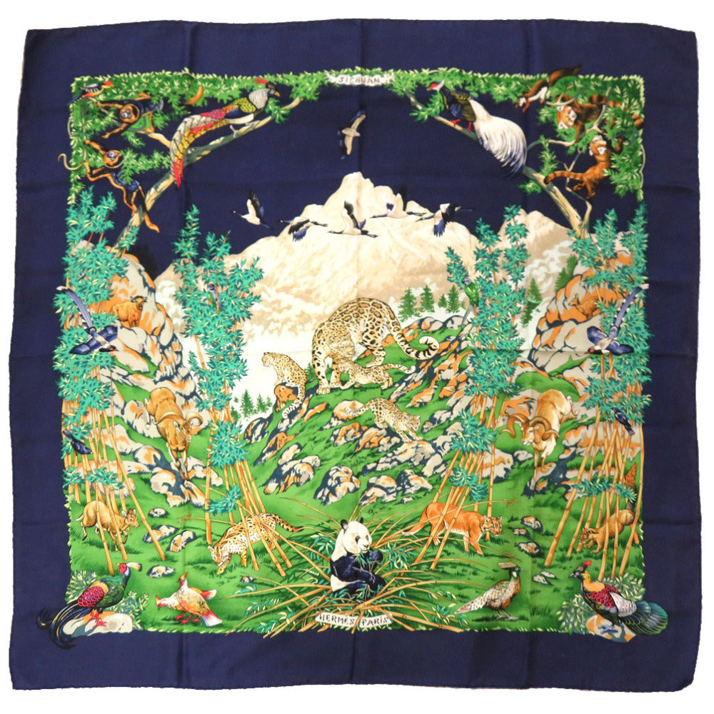 HERMES scarf silk Navy Carre90 SICHLIAN Sicilian Animals Sichuan