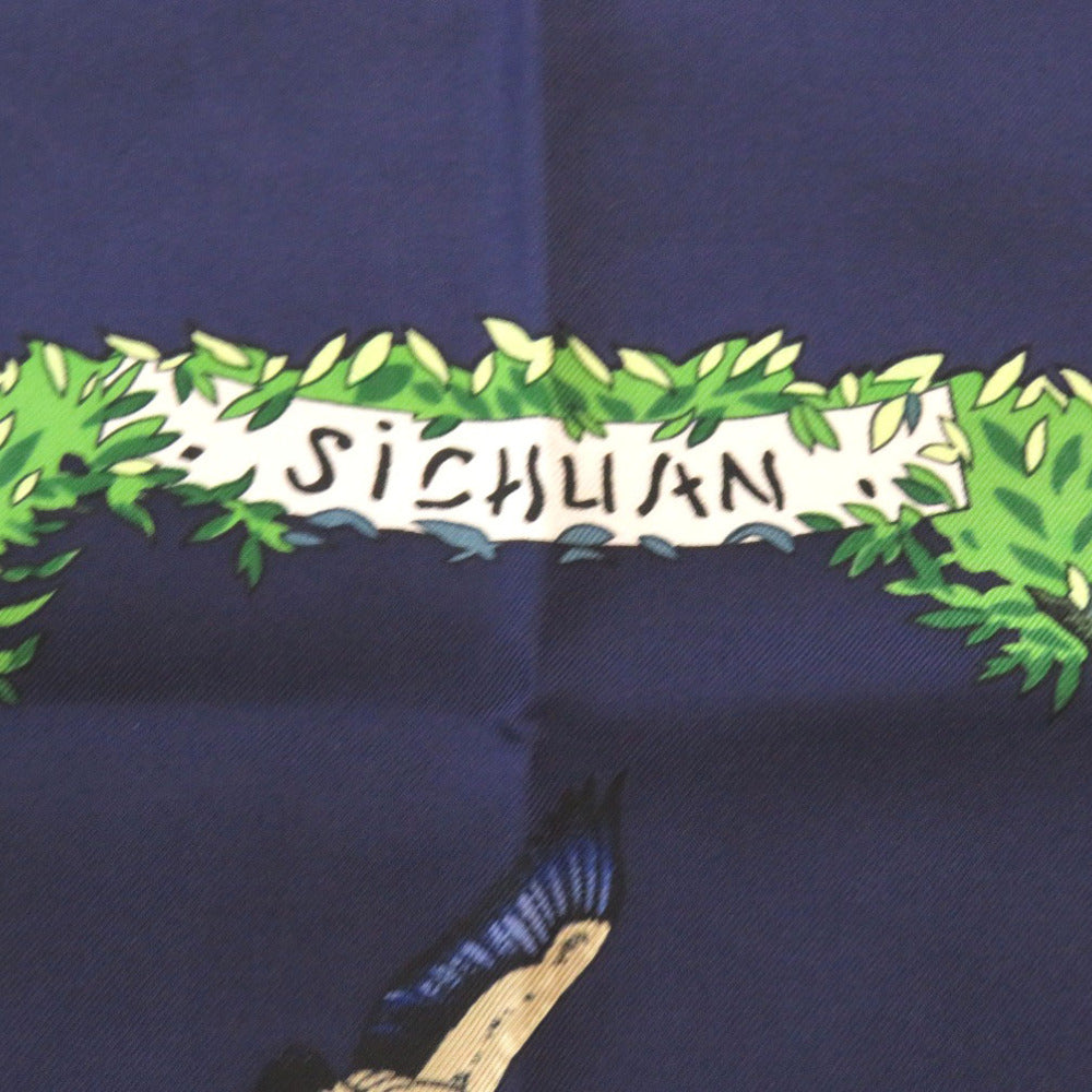 HERMES scarf silk Navy Carre90 SICHLIAN Sicilian Animals Sichuan