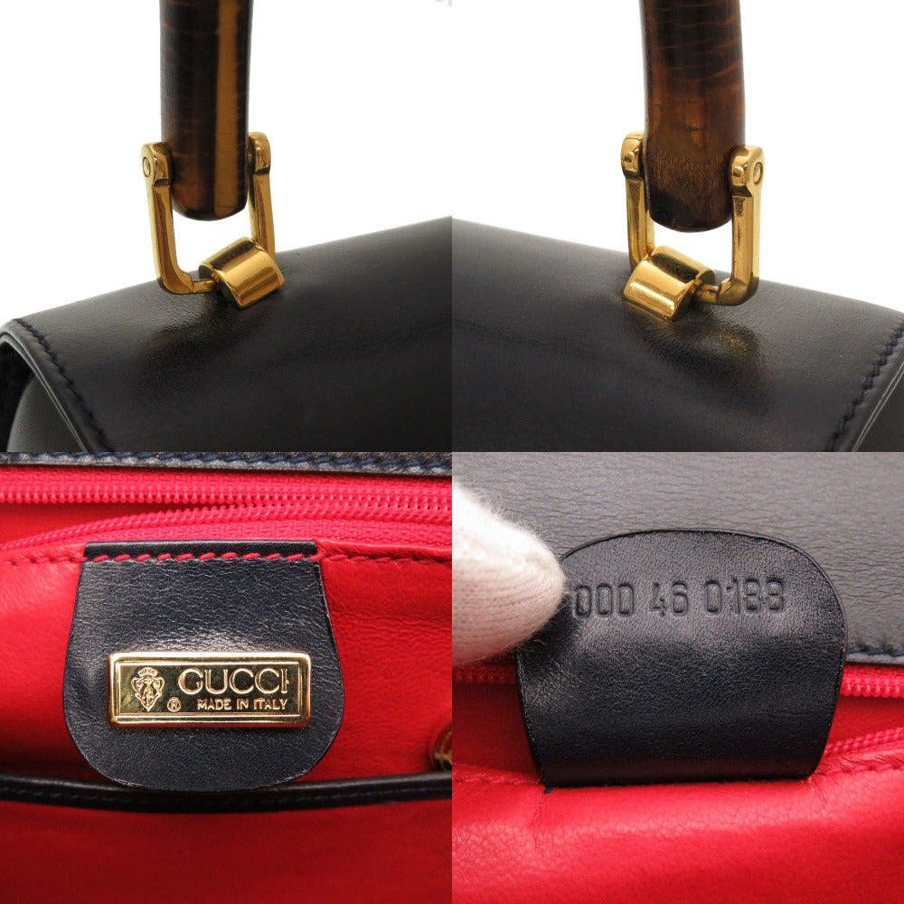 GUCCI Handbag 000 46 0188 Bamboo Navy Women Used