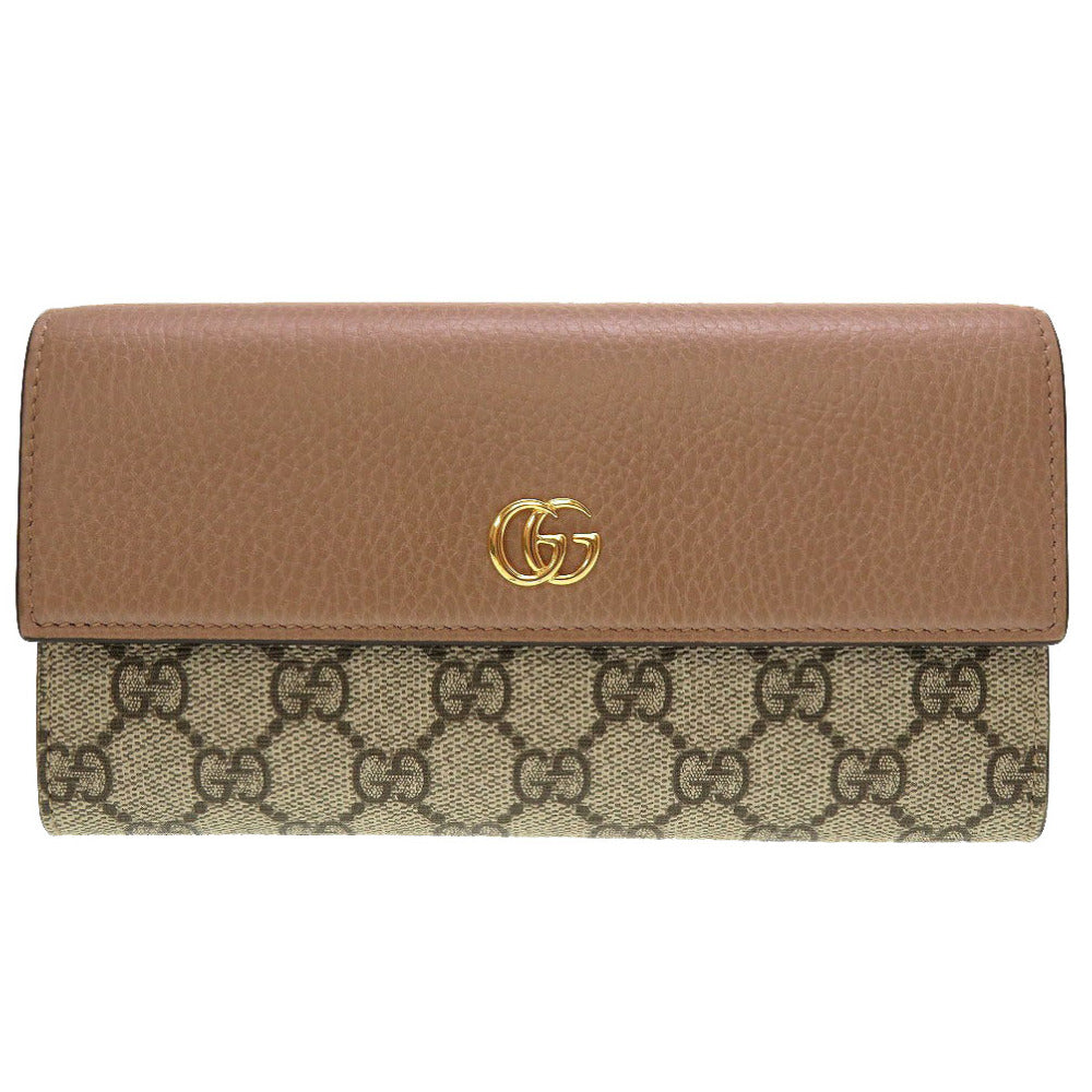 GUCCI Long Wallet Purse 456116 GG Supreme, Leather beige Two fold GG Marmont Women Used