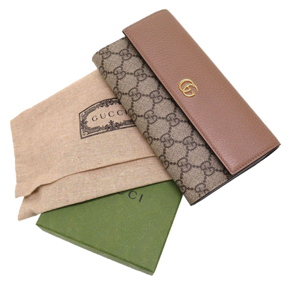 GUCCI Long Wallet Purse 456116 GG Supreme, Leather beige Two fold GG Marmont Women Used