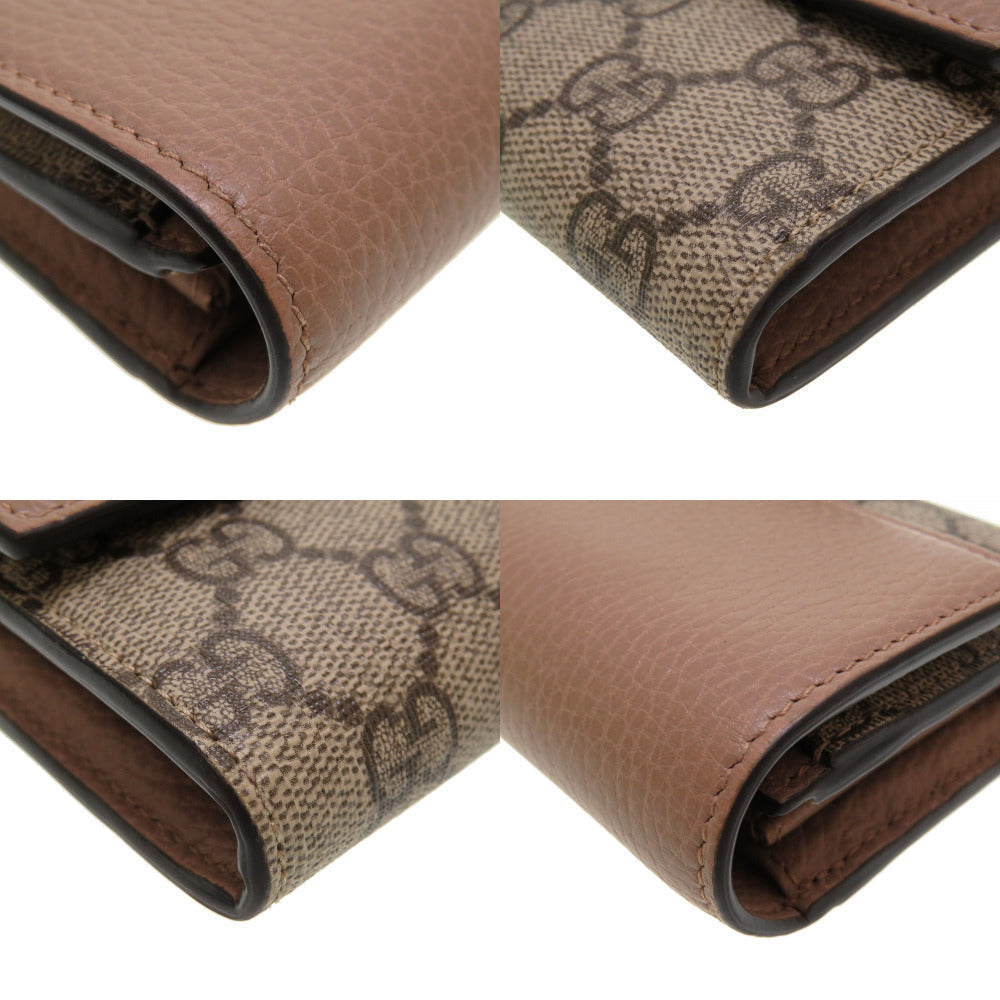 GUCCI Long Wallet Purse 456116 GG Supreme, Leather beige Two fold GG Marmont Women Used