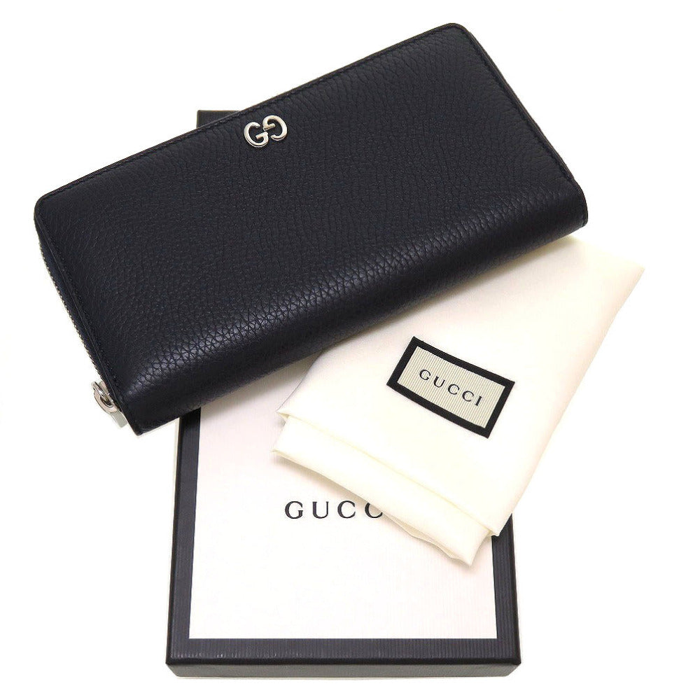 GUCCI Long Wallet Purse 473928 leather Navy Zip Around Women(Unisex) Used