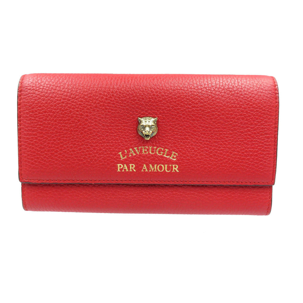 GUCCI Long Wallet Purse 453164 leather Red Animalier Continental Wallet Women Used