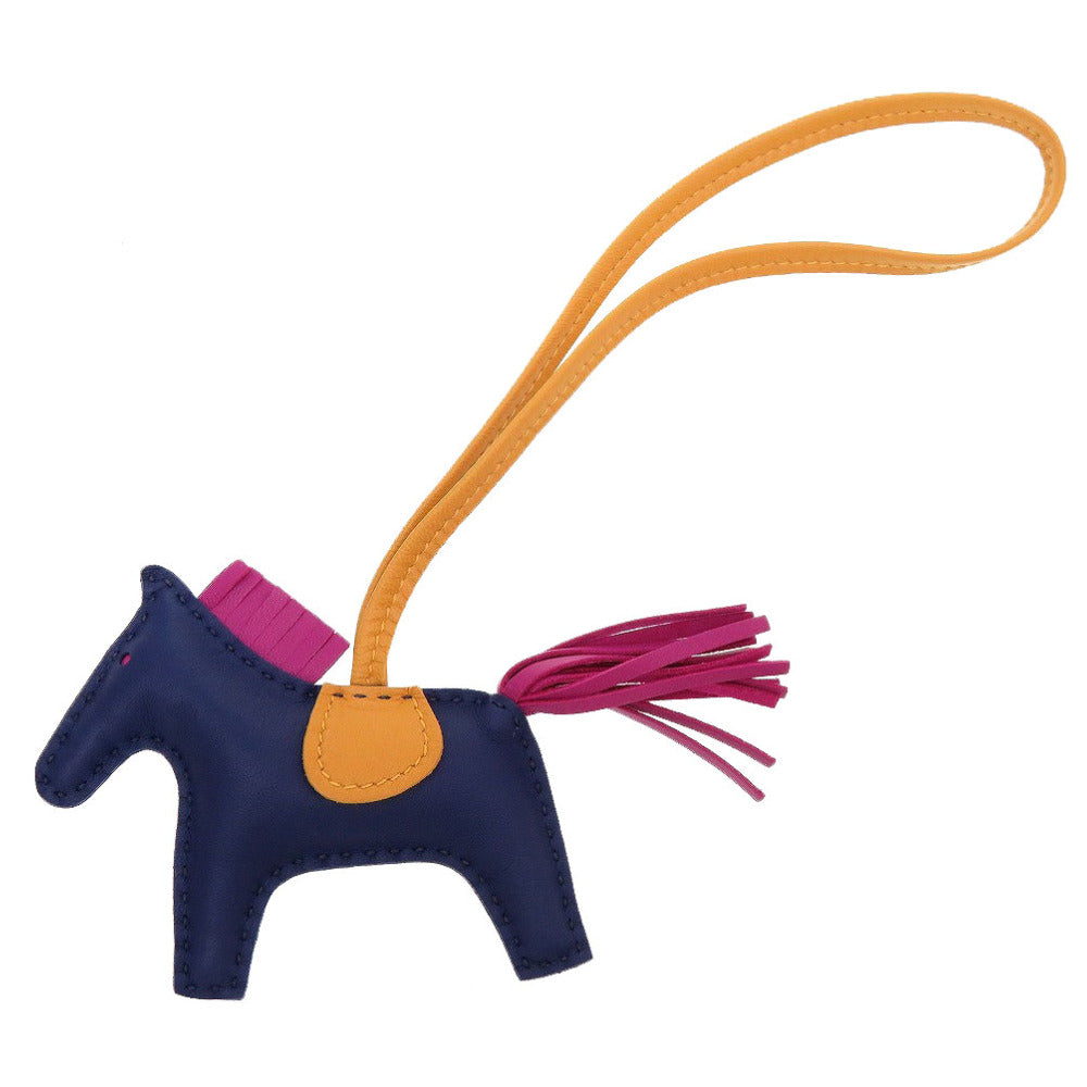 HERMES key ring leather Blue Agat Bag charm Rodeo Charm PM Women Used