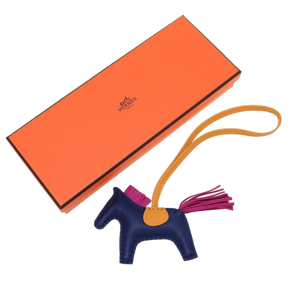 HERMES key ring leather Blue Agat Bag charm Rodeo Charm PM Women Used