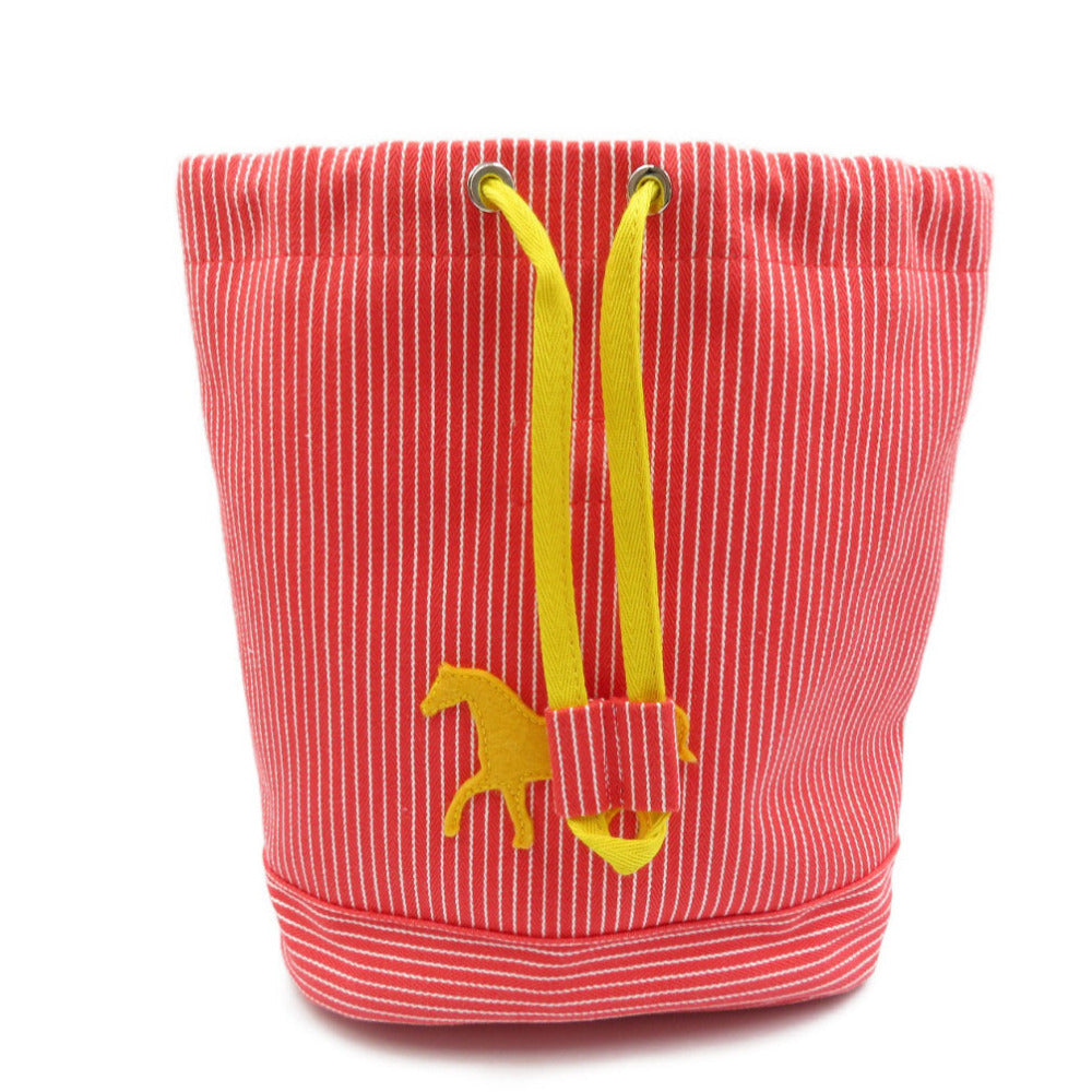 HERMES Backpack cotton Red Kids hose stripe caval color Kids(Unisex) Used