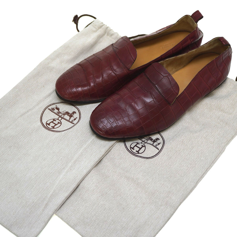 HERMES Leather shoes Matt Croco Bordeaux loafer shoes 41.5