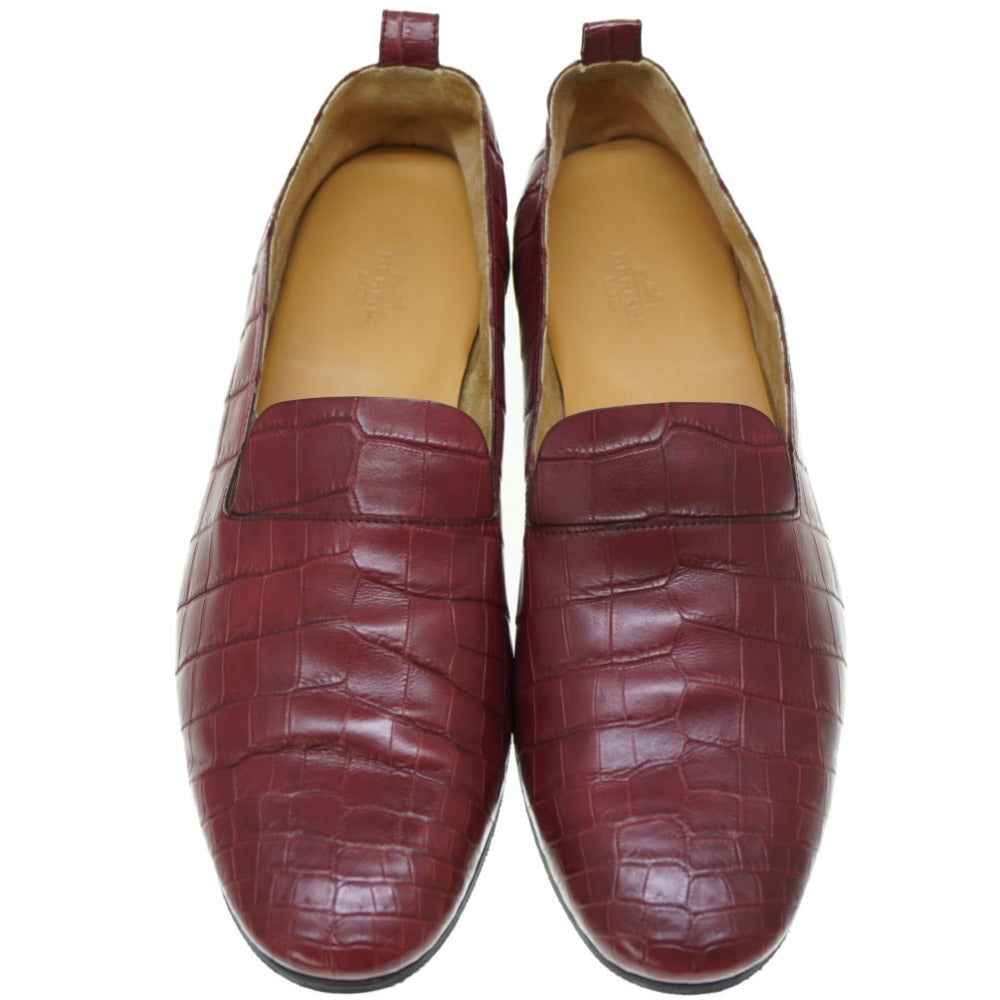HERMES Leather shoes Matt Croco Bordeaux loafer shoes 41.5