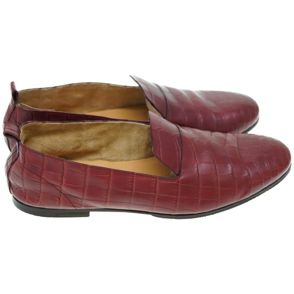 HERMES Leather shoes Matt Croco Bordeaux loafer shoes 41.5