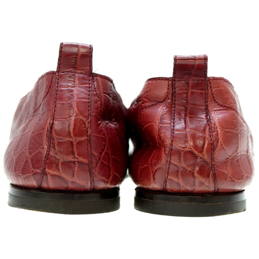 HERMES Leather shoes Matt Croco Bordeaux loafer shoes 41.5