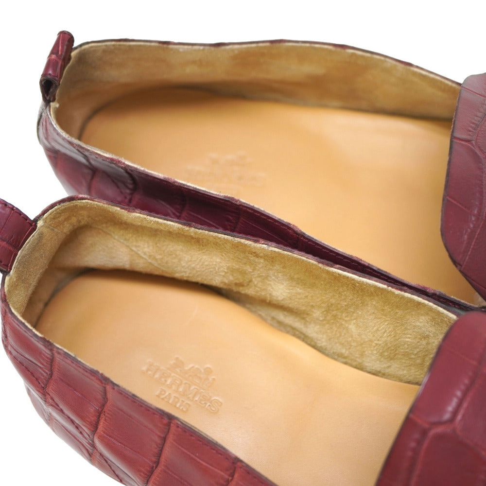 HERMES Leather shoes Matt Croco Bordeaux loafer shoes 41.5