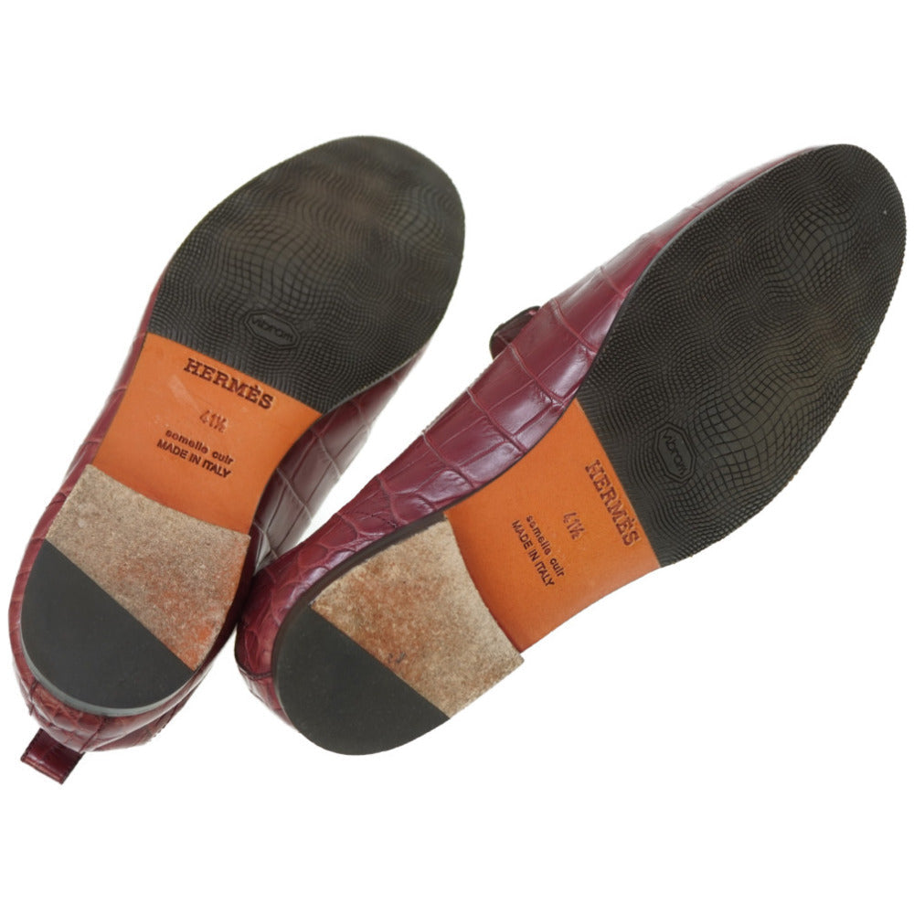 HERMES Leather shoes Matt Croco Bordeaux loafer shoes 41.5