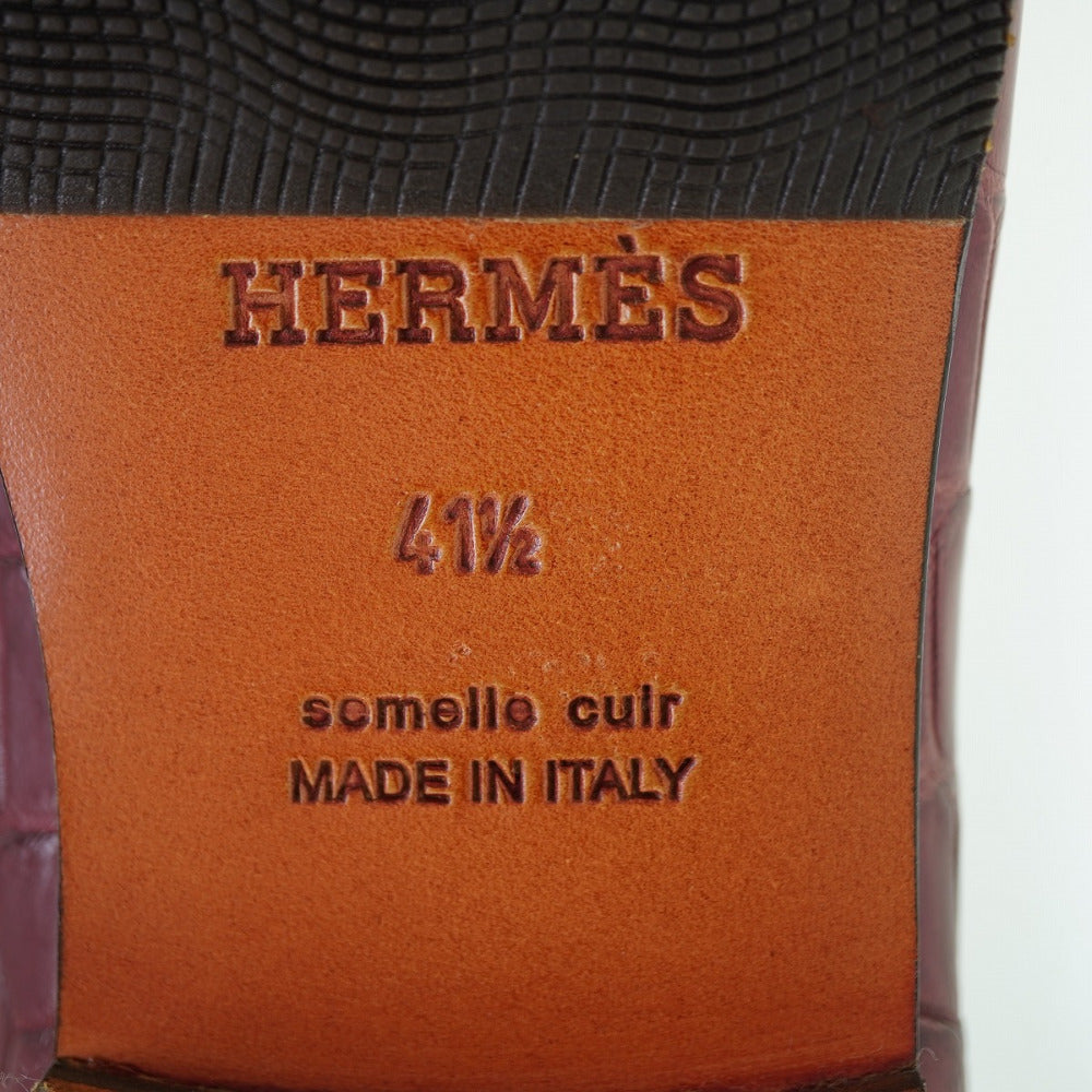 HERMES Leather shoes Matt Croco Bordeaux loafer shoes 41.5