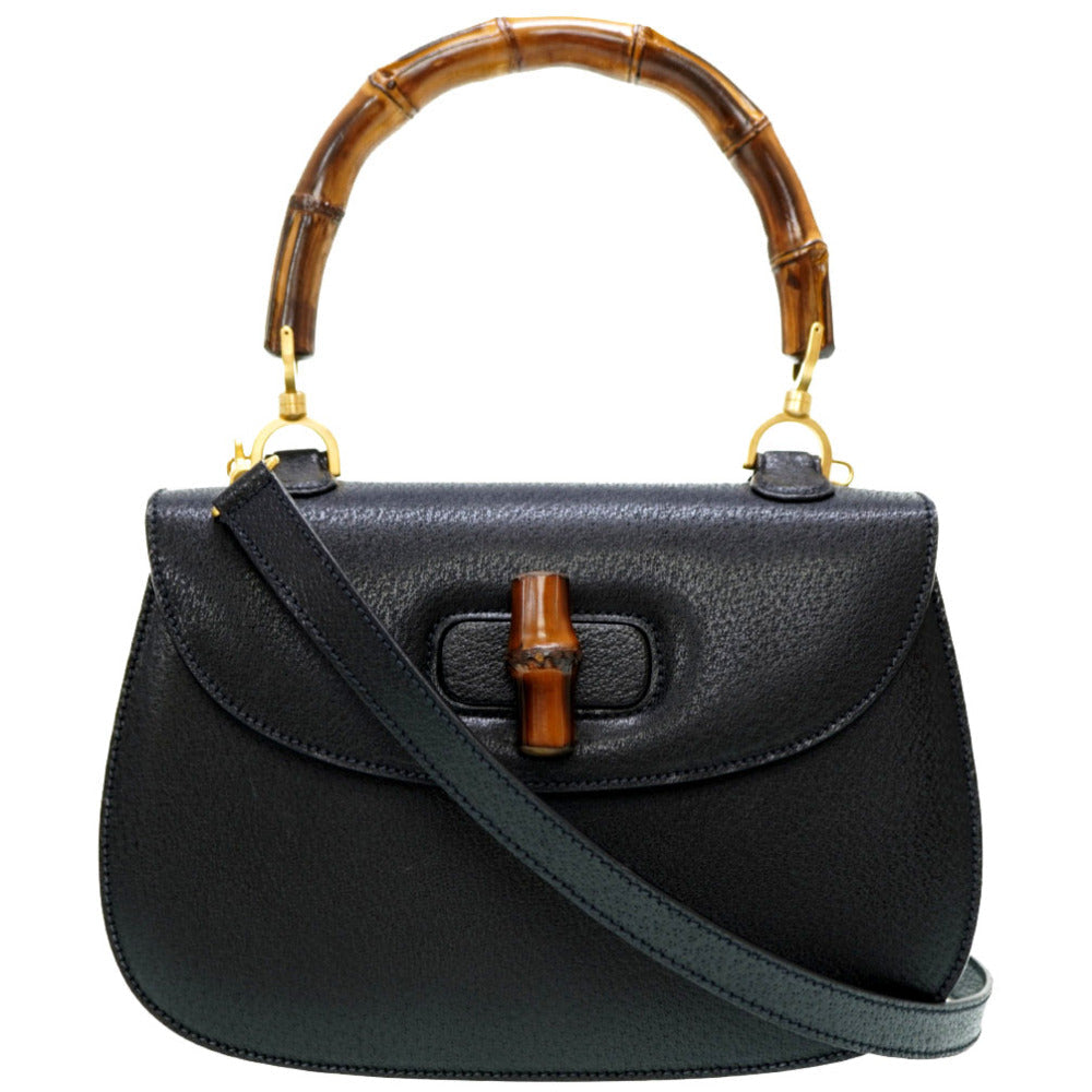 GUCCI Handbag leather black Bamboo Women Used