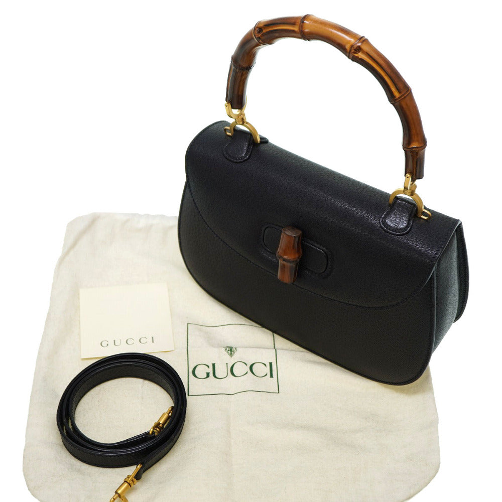 GUCCI Handbag leather black Bamboo Women Used