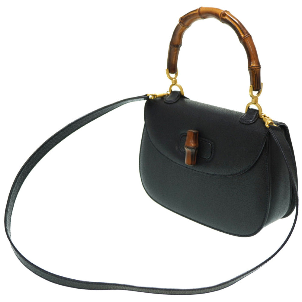 GUCCI Handbag leather black Bamboo Women Used