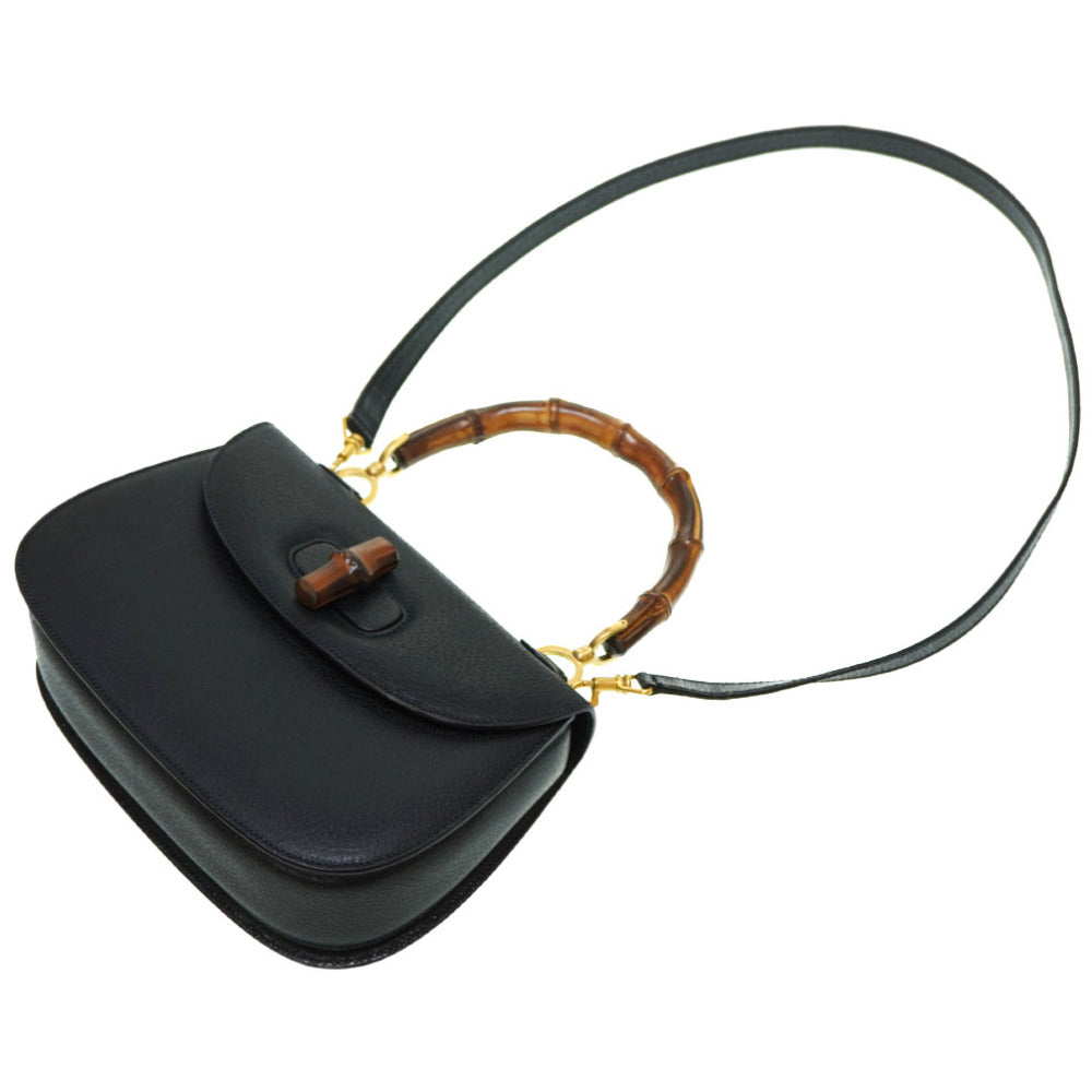 GUCCI Handbag leather black Bamboo Women Used